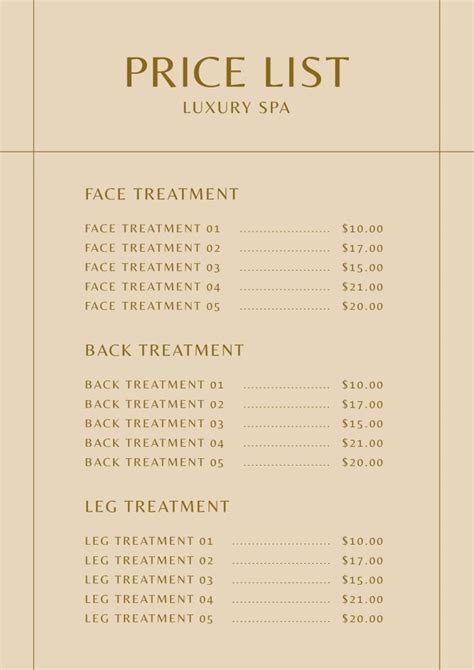 Free Spa Price List Templates To Customize I Wepik