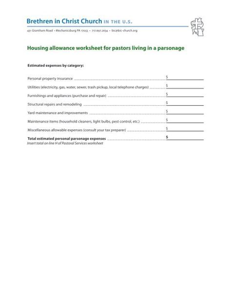 Housing Allowance Worksheet 2021 Irs