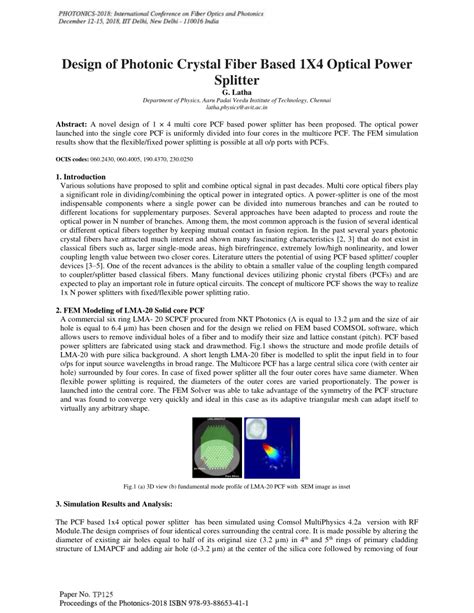 Pdf Design Of Photonic Crystal Fiber Based 1x4 Optical Power Splitter