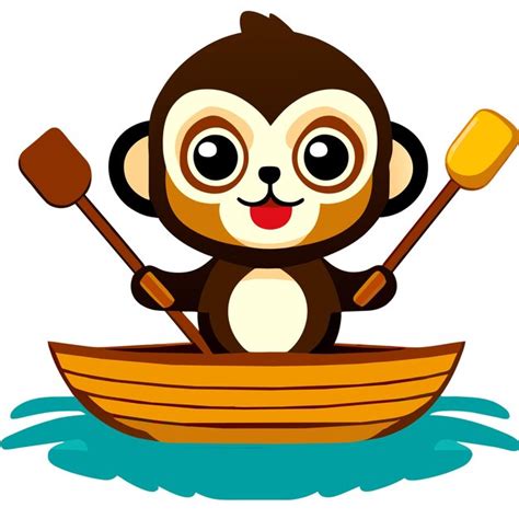 Premium Vector Monkey Rowboat Rowing Hand Drawn Flat Stylish Cartoon