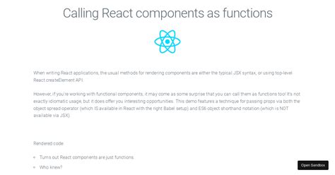 Calling React Components As Functions Codesandbox