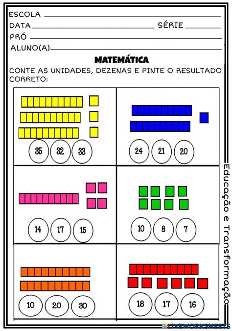Atividade Material Dourado 1 Ano Colorido - Material Dourado activity for 1° ano Fundamental | Live Worksheets