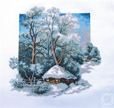 Схемы вышивки крестом зима: олени в зимнем лесу, скачать деревню ...