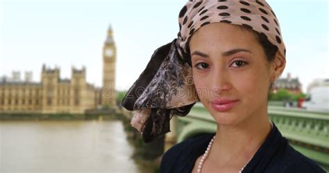 Close Up Of Cute Latina Woman In Stylish Headscarf Smiling Near Big Ben Stock Video Video Of