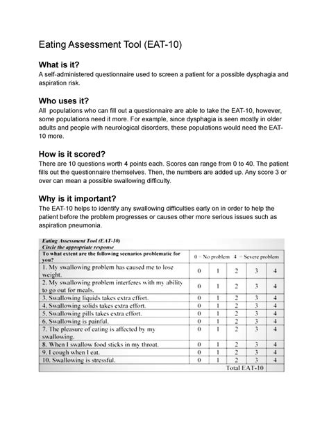 Eat 10 Handout Eating Assessment Tool What Is It A Questionnaire