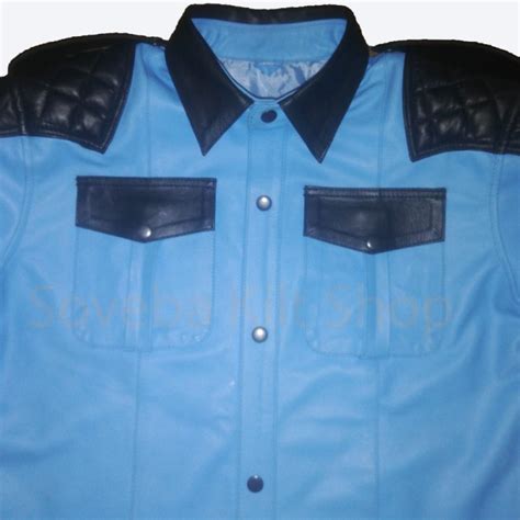 BLUF Gay Men Leather Uniform Leather Pant And Shirt