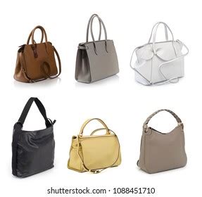 Group Women Leather Color Handbags Isolated Stock Photo