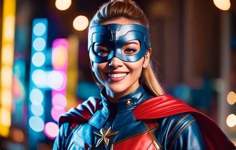 Premium Ai Image Portrait Of A Handsome Young Woman In Superhero Costume And Wearing A Mask