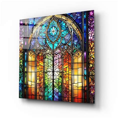Window Stained Glass Effect Wall Art Colorful Tempered Glass Wall