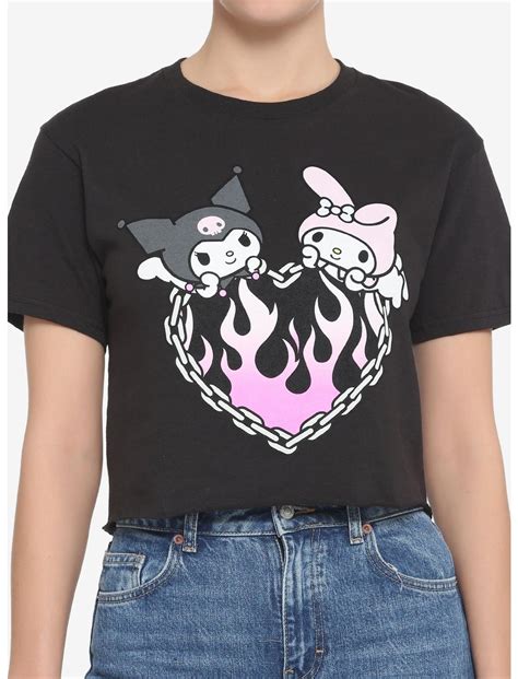 My Melody And Kuromi Flame Heart Girls Crop T Shirt Hot Topic