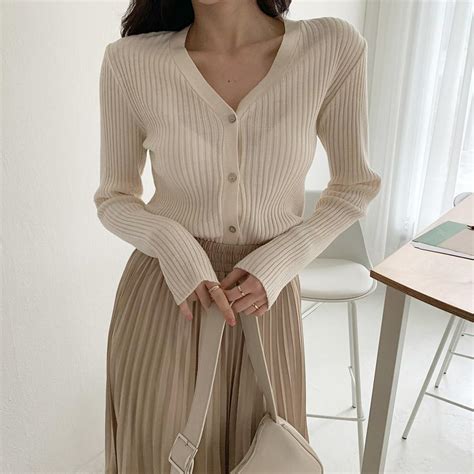 정아랑 여리여리 모던 골지 브이넥 버튼 롱 가디건 6color
