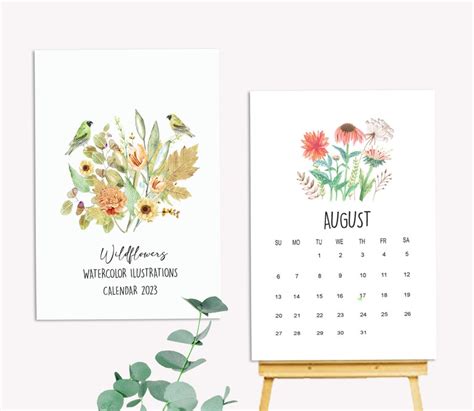 Printable 2023 Calendar Wildflowers Calendar Monthly Etsy