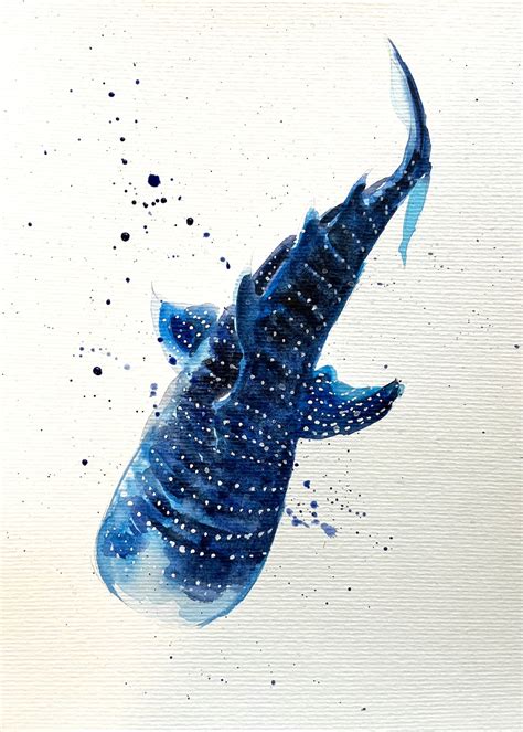 whale shark watercolor painting marine art ocean decor   etsy