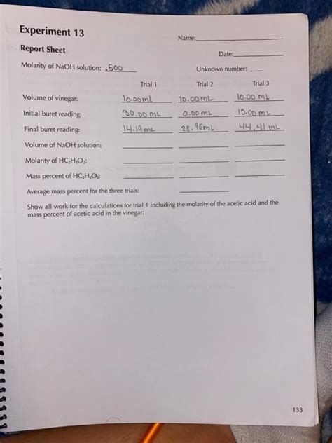 Solved Name Experiment 13 Report Sheet Molarity Of Naoh