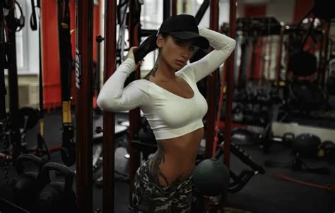 Wallpaper Girl Pose Figure Piercing Brunette Tattoo Cap Sports For Mobile And Desktop