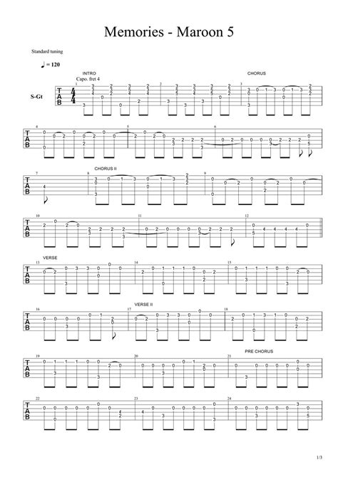 Maroon 5 Memories Sheets By Vvxofingerstyletab