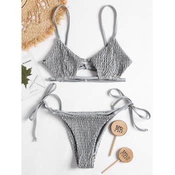 Emmiol Free Shipping Smocked Solid Bikini Set Gray S In Bikini Sets Online Store Emmiol