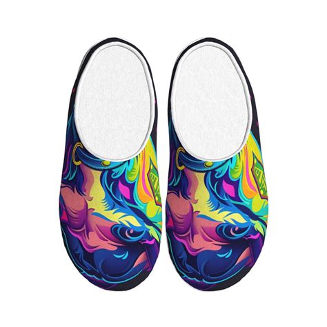 KLL Neon Pop Art Pitbull Pattern Adult Unisex Cozy Slippers,Fuzzy Slip