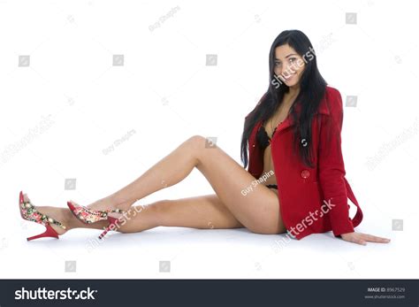 Portrait Brunette Blue Eye On White Foto Stok Shutterstock