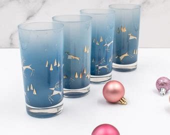 Gay Fad Time And Tide Cocktail Glasses Teal And Gold Triangles Set Of Etsy