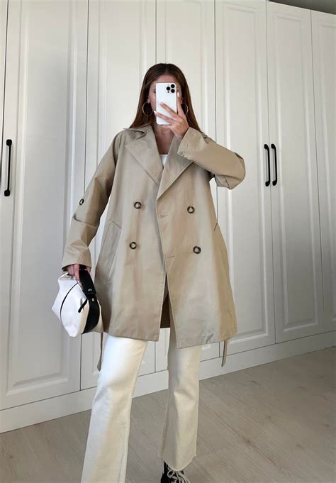 Mango Model Oversize Nude Yeşili Trençkot