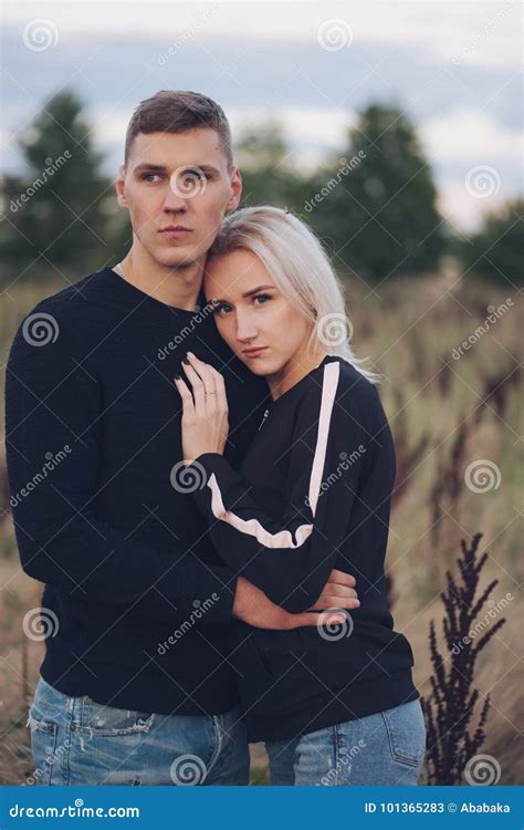 Beautiful Blonde Girl With Boyfriend Stock Image Image Of Embrace Outdoors
