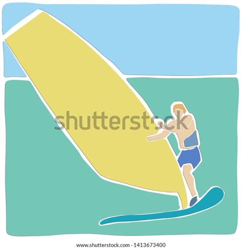 Single Male Windsurfer On Windsurf Board Stock Vector Royalty Free