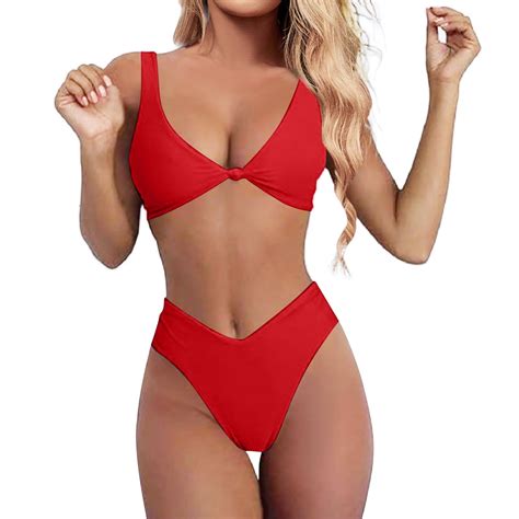 Bikini Set For Women Solid V Neck Knot Front Push Up High Leg Thong Two Piece Swimsuit Walmart