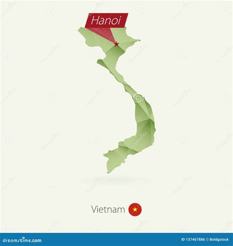 Green Gradient Low Poly Map of Vietnam with Capital Hanoi Stock Vector