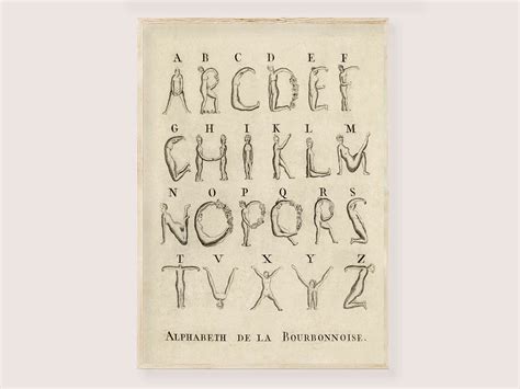 Human Alphabet Vintage Poster Bourbonnoise Print Digital Naked ABC