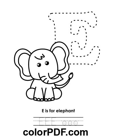 Buchstabe E steht für Elefant Ausmalbilder und Bücher im PDF Format