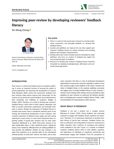 (PDF) Improving peer-review by developing reviewers’ feedback literacy