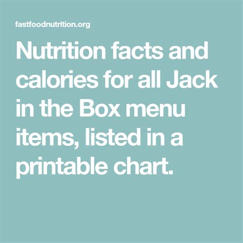 Jack In The Box Calories Chart - Educational Chart Resources