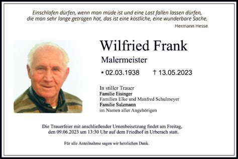 Traueranzeigen Von Wilfried Frank Trauer Op Online De