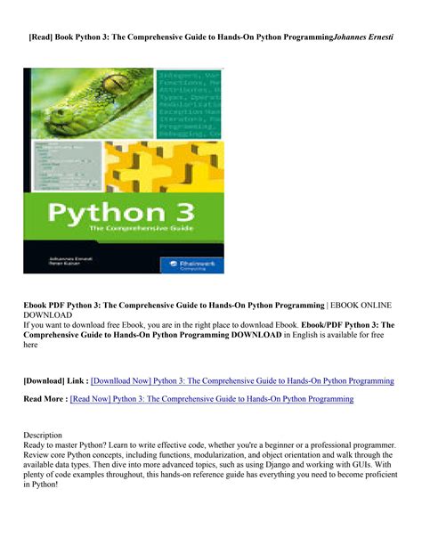 Pdf Download Python 3 The Comprehensive Guide To Hands On Python Programming Johannes