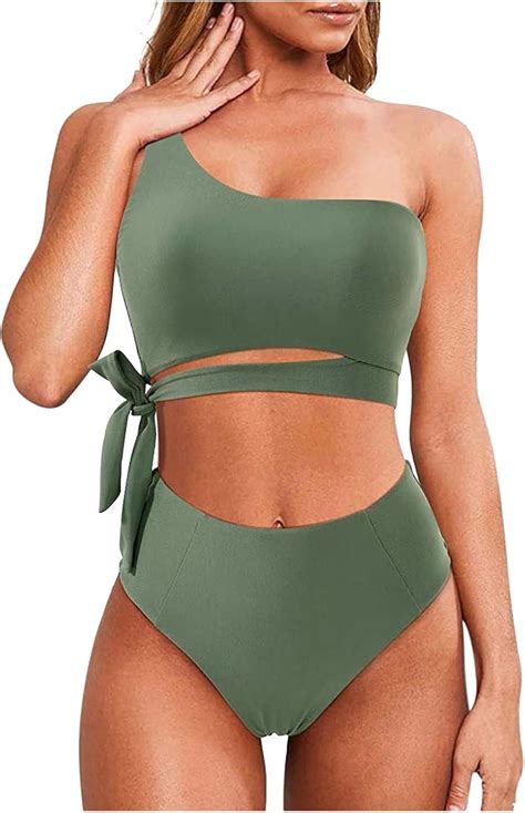 QTydnaio Damen Sexy One Shoulder High Waist Zweiteilige Badeanzug Bikini Set Push Up Badeanzüge