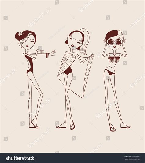 Fashion Girls Bikini Summer Vector Illustration Stock Vector Royalty Free 141663415 Shutterstock