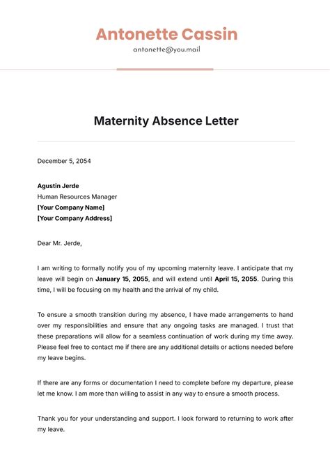Free Maternity Absence Letter Template to Edit Online