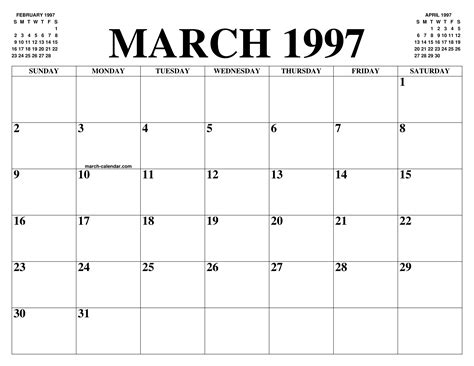MARCH 1997 CALENDAR OF THE MONTH: FREE PRINTABLE MARCH CALENDAR OF THE