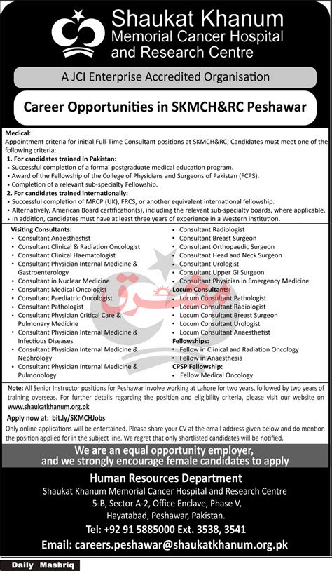 Latest Shaukat Khanum Memorial Cancer Hospital Jobs 2025 2026 Job