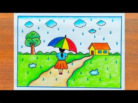 rainy day drawing   draw rainy season drawing easy step  step