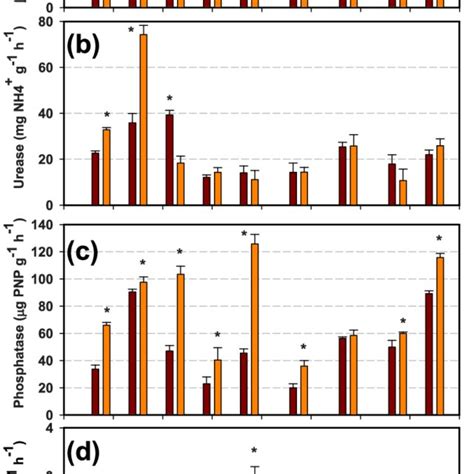 Activity Of The Enzymes β Glucosidase A Urease B Acid Phosphatase