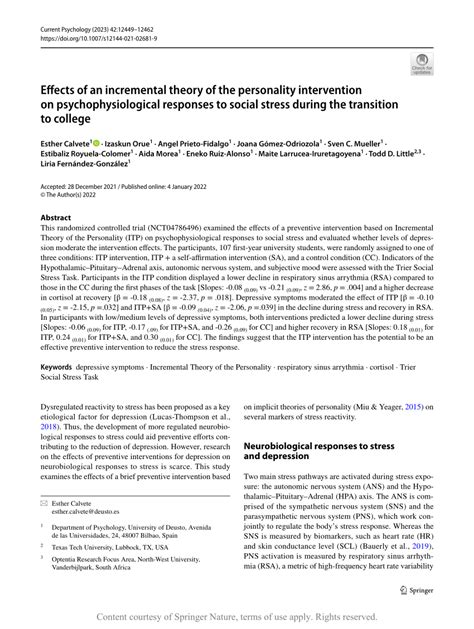 PDF Effects Of An Incremental Theory Of The Personality Intervention