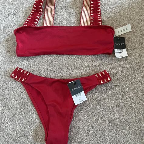 Red Crochet Style Topshop Bikini Never Worn Size Depop