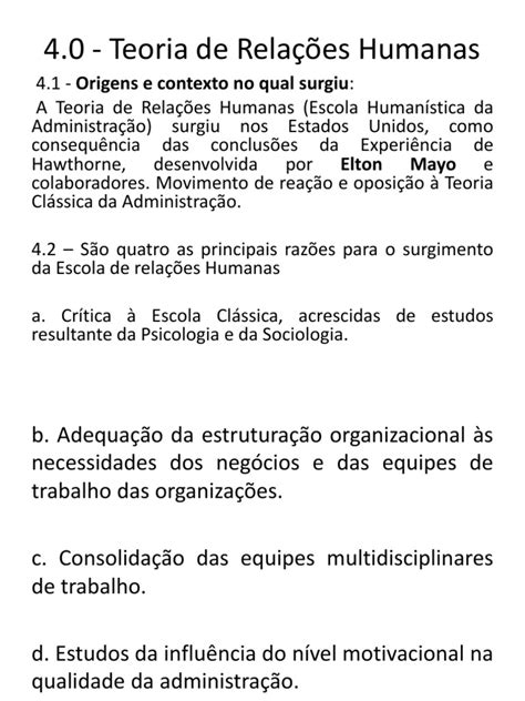 Escola De Relações Humanas - Teoria de Relações Humanas Ou Escola de Relações Humanas | Download ...