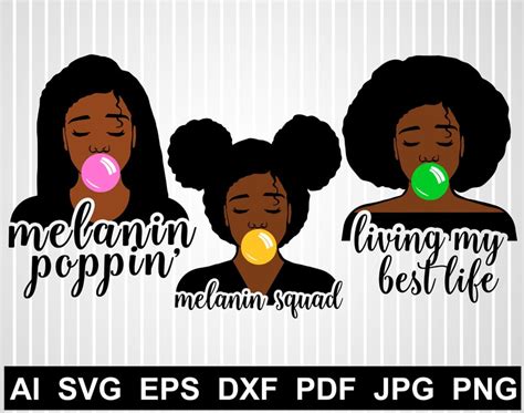 Melanin Poppin Svg Pretty Black Woman Silhouette Clipart Afro Etsy