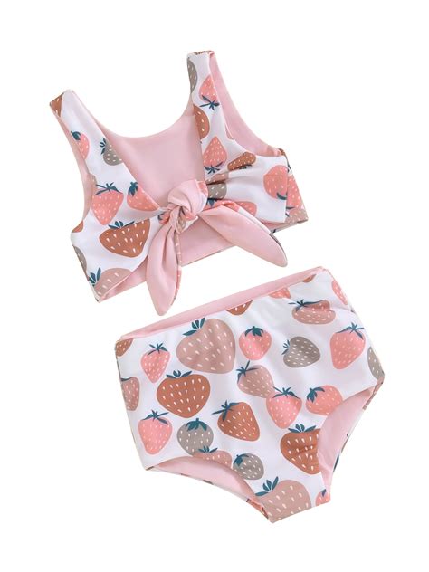 ELF Girls Bikini Beach Swimwear 2 Piece Swimsuits Strawberry Floral Print Vest PP Shorts Bathing