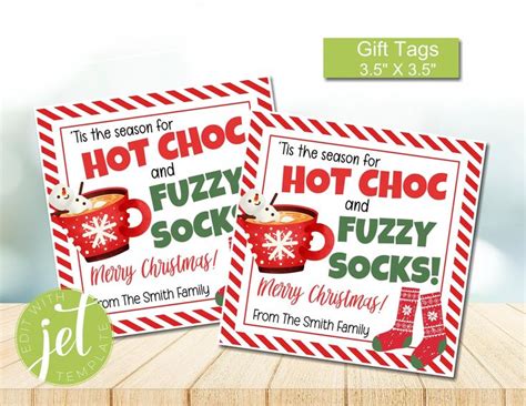 Editable Christmas Gift Tags Hot Chocs And Fuzzy Socks Teacher Staff Employee Holiday Gift