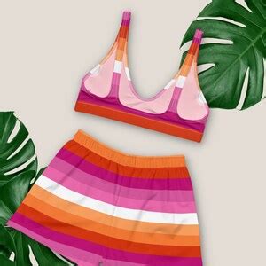 Sunset Lesbian Pride Flag High Waisted Swim Suit Board Short Swim Trunks Queer Bikini
