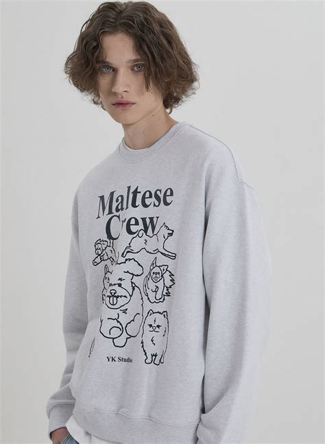 Maltese Crew Line Graphic Sweatshirt Melange White With Black Wai Kei